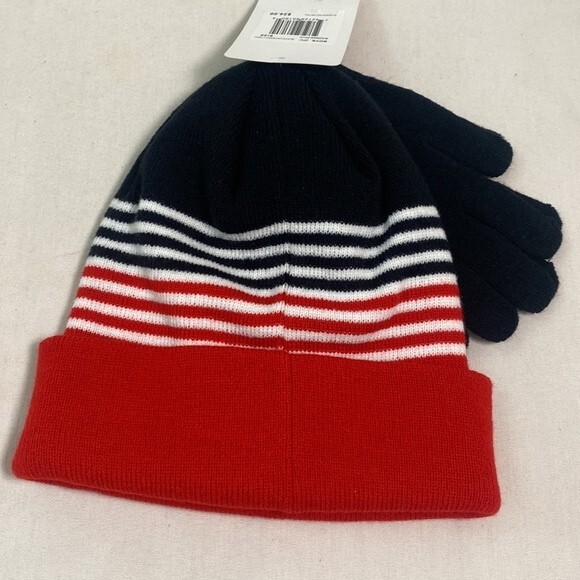 new NIKE knit beanie hat set black gloves boys stripes gorp outdoor winter - Picture 2 of 5